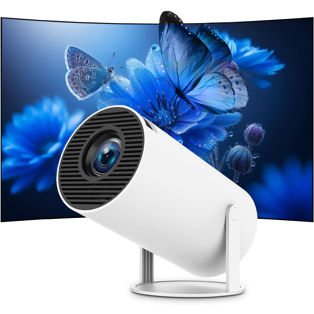 Mini Projector, Portable Smart Projector 4K WiFi 6 BT 5.4 [Built-in App] | Auto Keystone, Movie Projector Compatible With HDMI/USB/TV Stick/Smartphone/Laptop/PS5 Home Theater 180° Rotation White