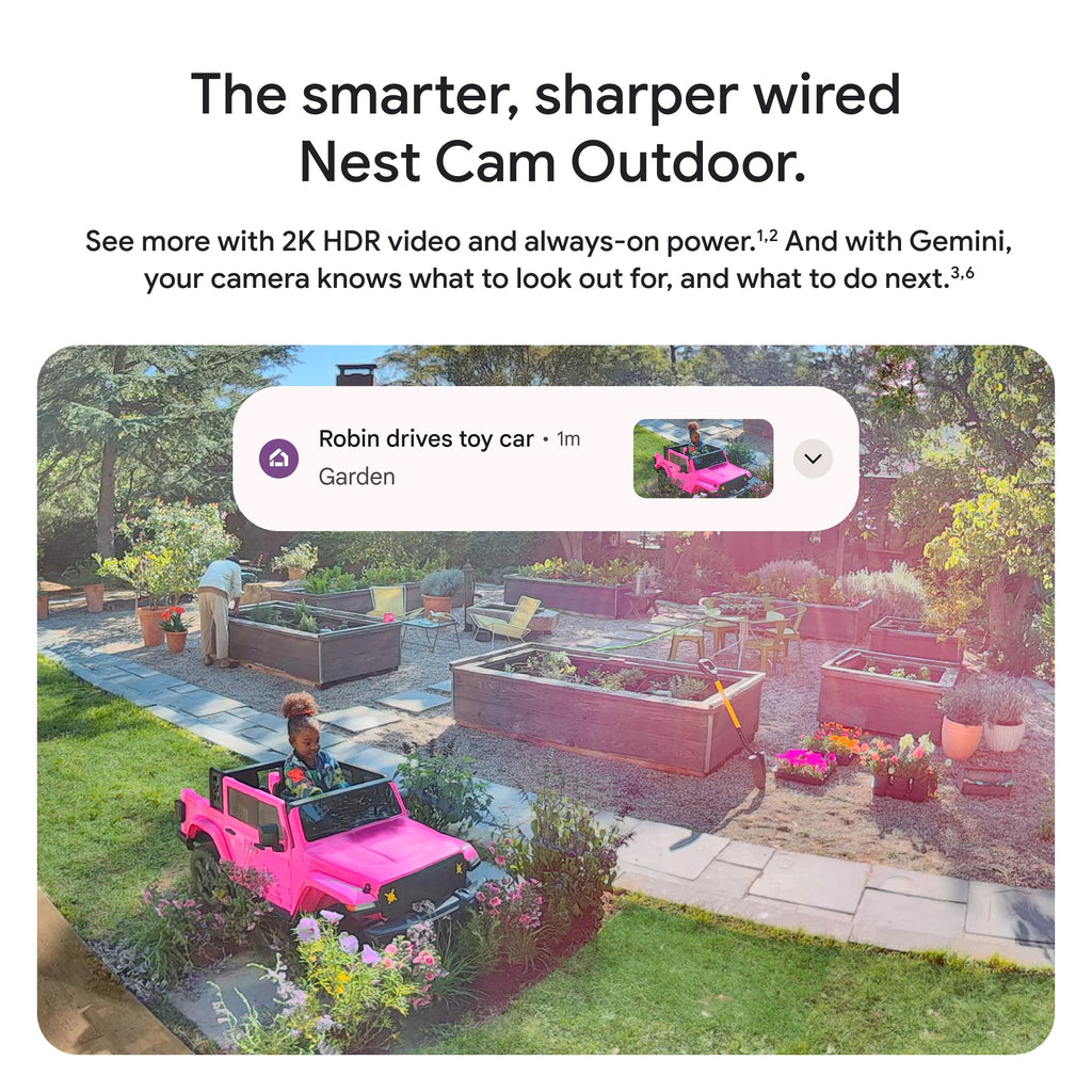 Google Nest Cam Outdoor (Wired, 2nd Gen) - Security Camera - 2025 - Snow | 2K video, motion detection, color night vision, 2-way audio, works with Google Home and Gemini, weather resistant