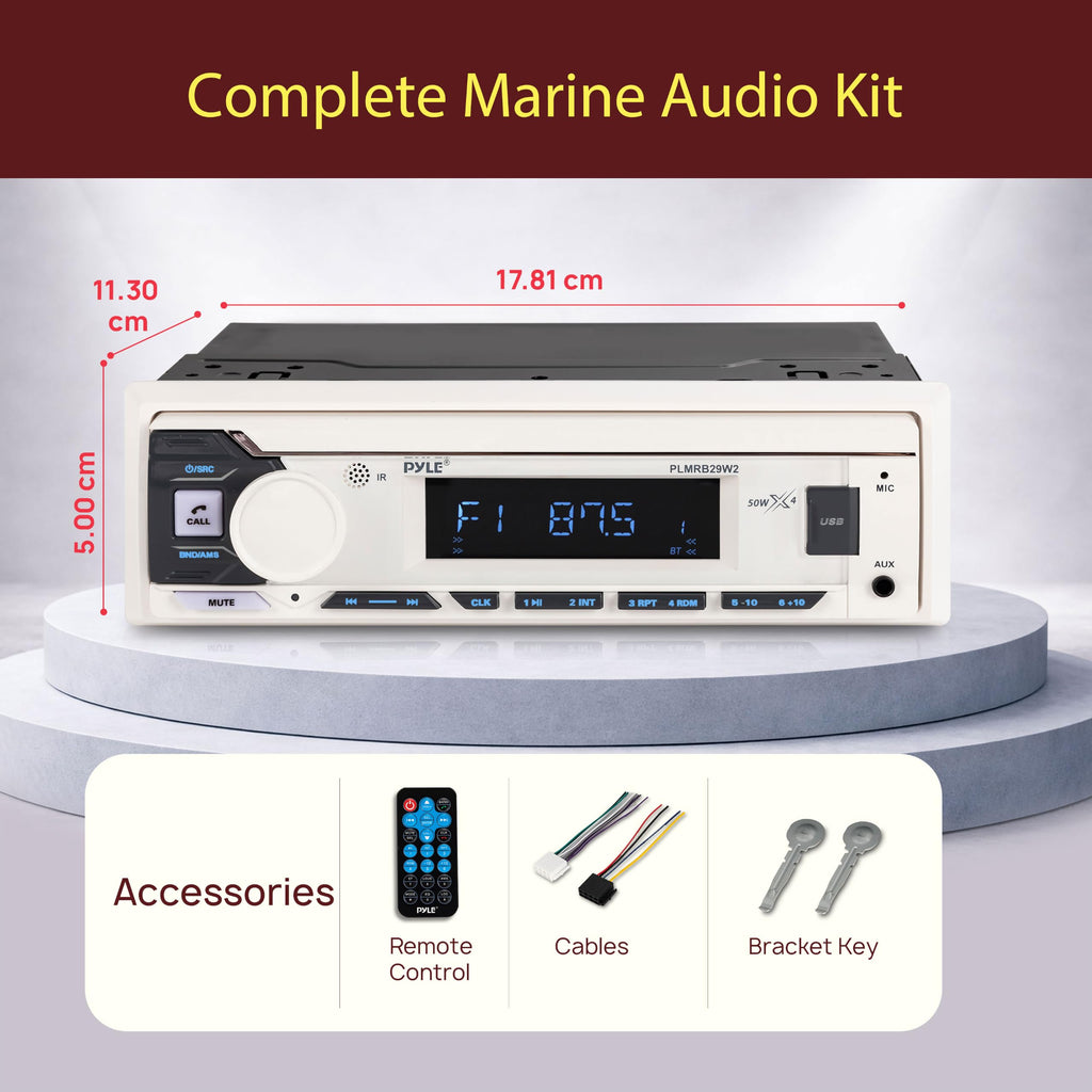 Pyle Marine Radio Single DIN Receiver – Bluetooth Wireless Streaming, AM/FM Tuner, USB/AUX MP3 Playback, Hands-Free Calling, Remote Control, RGB Buttons, Splash-Resistant Stereo Upgrade