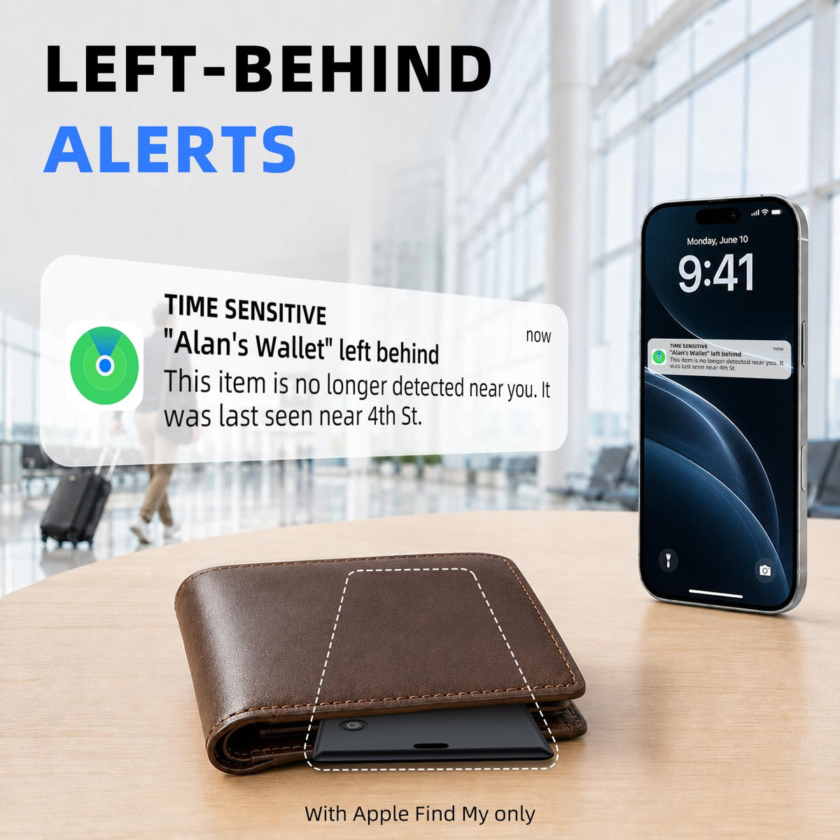 UQO Wallet Tracker Card, Works with Apple Find My or Google Find Hub | MFi certified. Works with Android. Qi charging. 85dB+ sound. Separation alerts. Wallet & passport fit. Great gift idea.