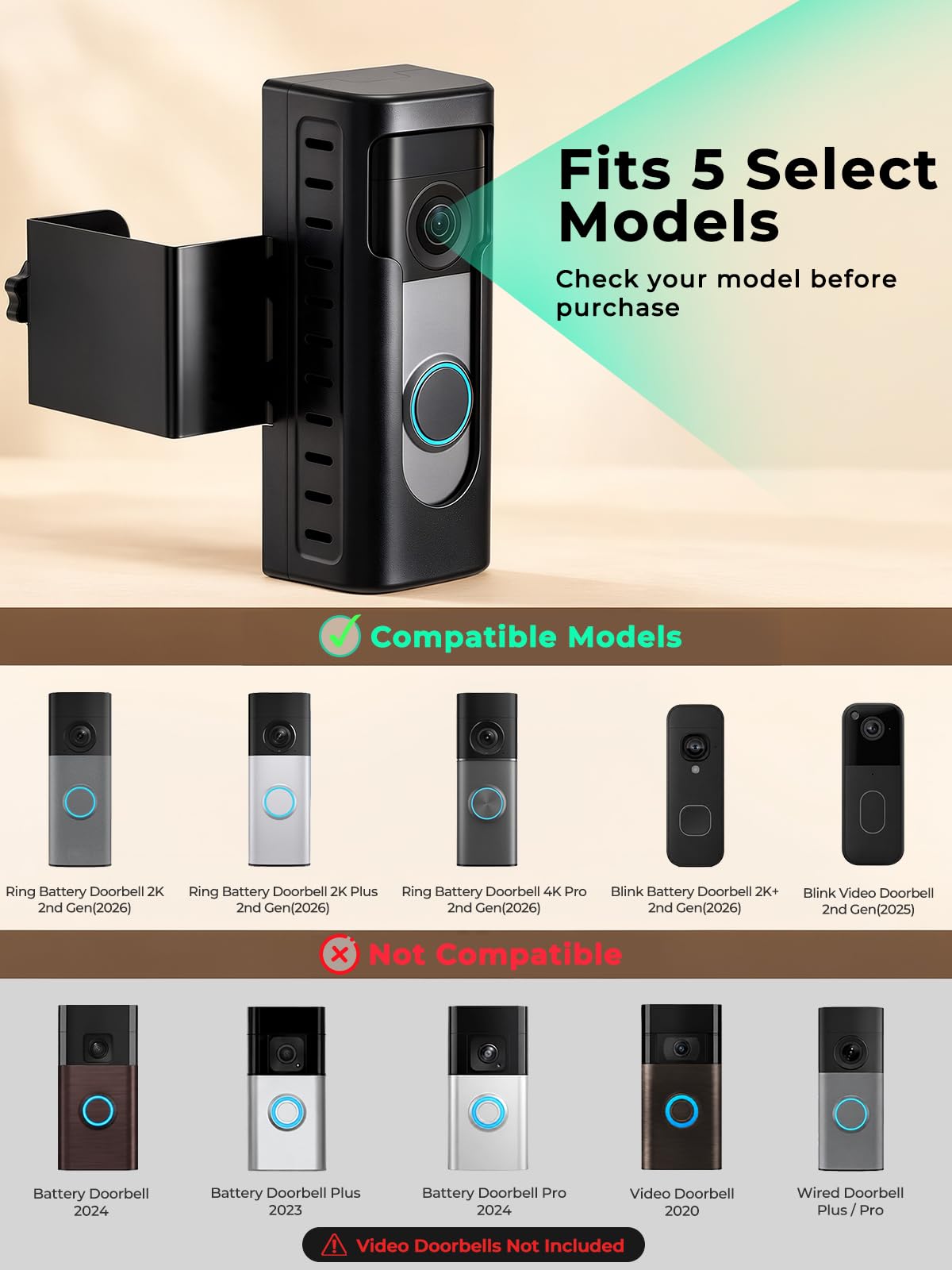 KIMILAR Anti-Theft Doorbell Mount Compatible with Ring/Blink(2026 Release) | No-dirll Doorbell Kits for 2026 Ring/Blink Battery Doorbell, Full-Coverage Doorbell Camera Mount for Apartments, Rentals