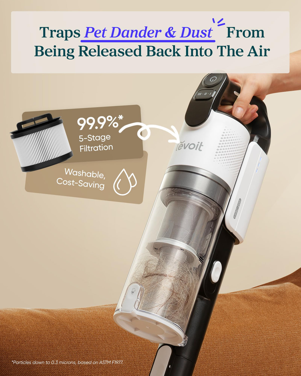 Levoit Cordless Vacuum Cleaner, Anti-Tangle for Pet Hair, Up to 50 Minutes | Powerful Suction, Lightweight, Rechargeable, Versatile for Carpets & Hard Floors, 180° Lay-Flat Design, LVAC-200