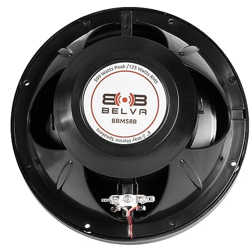 BELVA BBMS8B 8” 2-Way 500W Peak (250W RMS) Black Marine Coaxial Speakers for Marine/ATV/Motorcycle/Powersports