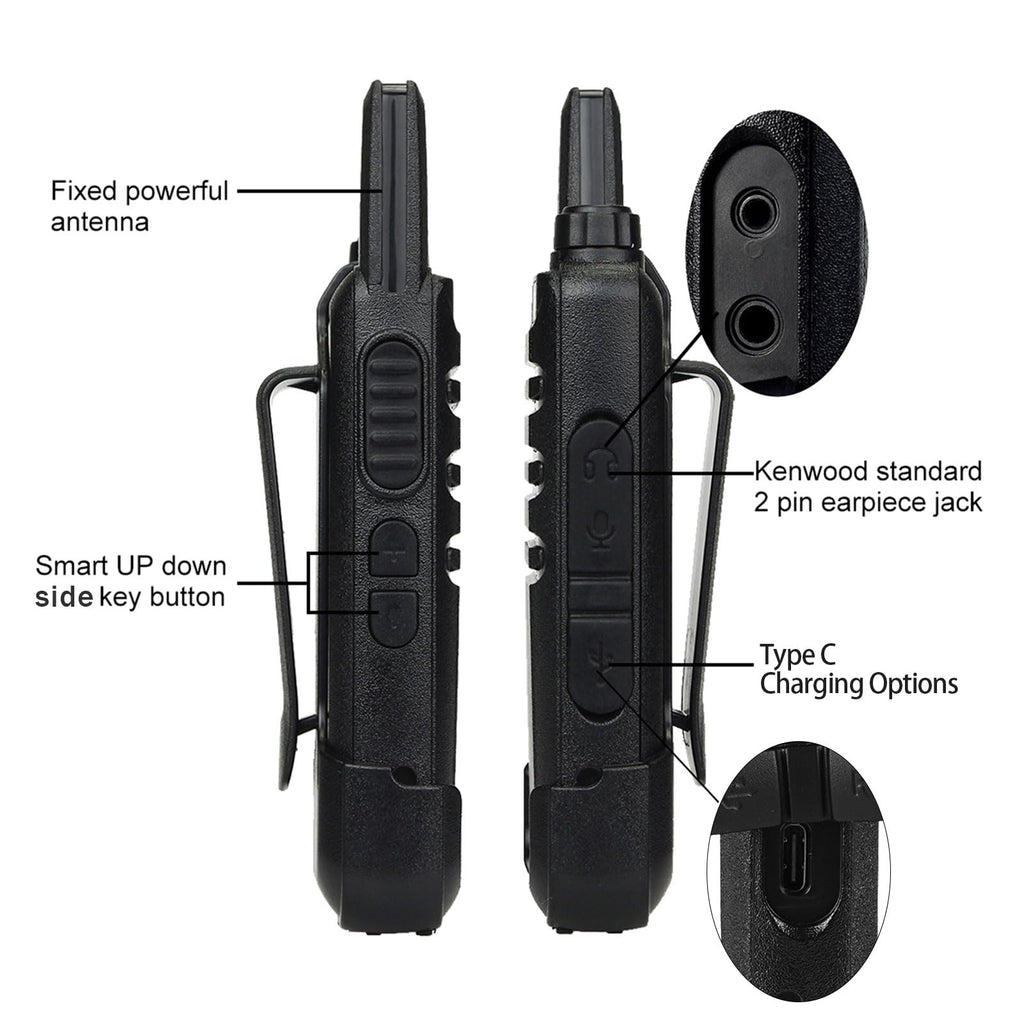 Retevis RT22 Compact & Lightweight FRS Walkie Talkies Long Range (4 Pack) | For Small Business, Camping, Hiking, Cruise, Safe Short Antenna, Comfortable to Carry, Loud & Clear Audio, USB-C
