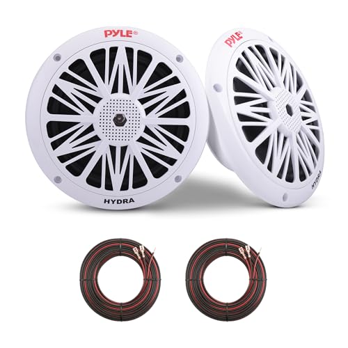 Pyle 6.5 Inch Dual Marine Speakers - 2 Way Water Resistant Outdoor Audio Stereo Sound System with 200 Watt Peak Power, Poly Carbon Cone and Butyl Rubber Surround - 1 Pair (White)
