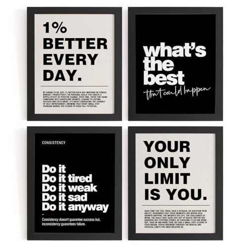 DSHFG Motivational Inspirational Office Wall Art Decor Prints Set of 4 | Black Office Motivational Wall Decor Trendy Retro Positive Affirmations Quotes Wall Decor Gym Posters, 8x10 Unframed