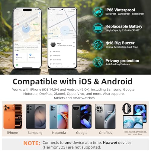 Air Tag for Android, Air Tags-4 Pack Work Compatible with Apple Find My | IP68 Waterproof, 100 dB Loud Alert, 230mAh Replaceable CR2032 Battery, Dual-System Smart Tag for Wallet, Luggage, Backpacks