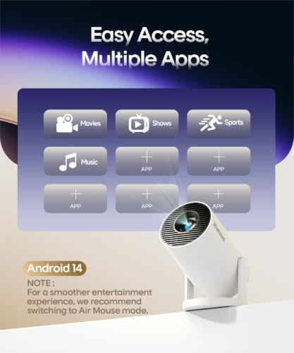 Mini Projector with Wifi and Bluetooth, Portable 4K Support, Android 14/ Auto Keystone, HY300Pro Small Smart Proyector for Bedroom Movie Outdoor, Compatible With HDMI/USB/TV Stick/Smartphone/Laptop