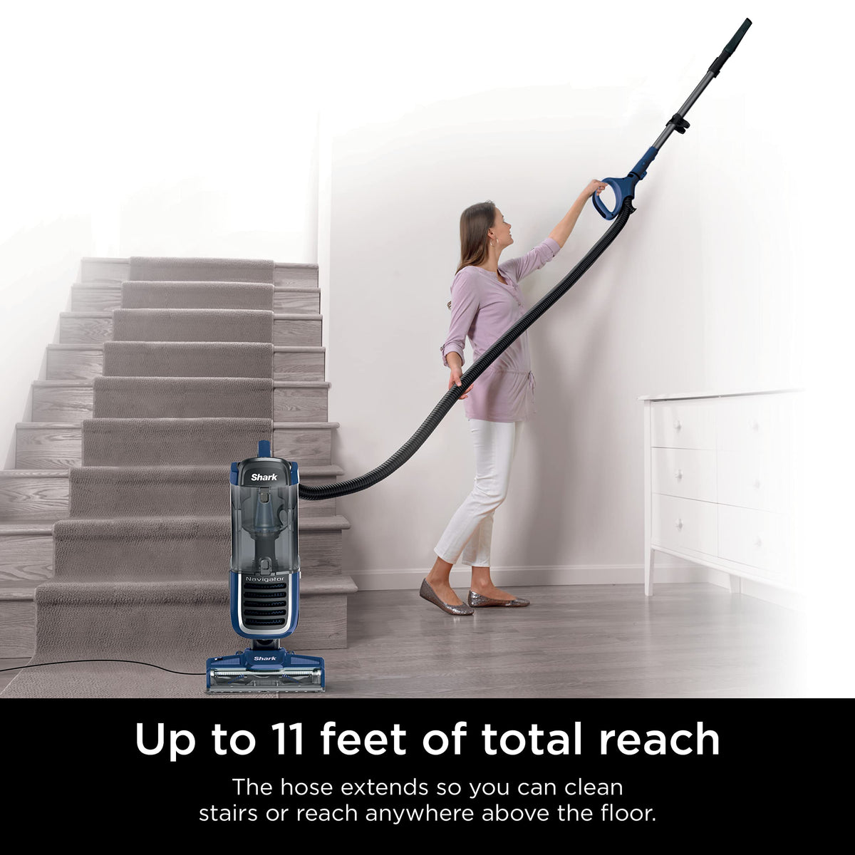 Shark Navigator Swivel Pro Upright Vacuum, HEPA, Pet Hair, Navy, NV151 | Swivel Steering, Powerful Suction, Lightweight Design, 11-Ft Reach, Crevice Tool, Upholstery Tool and Pet Power Brush