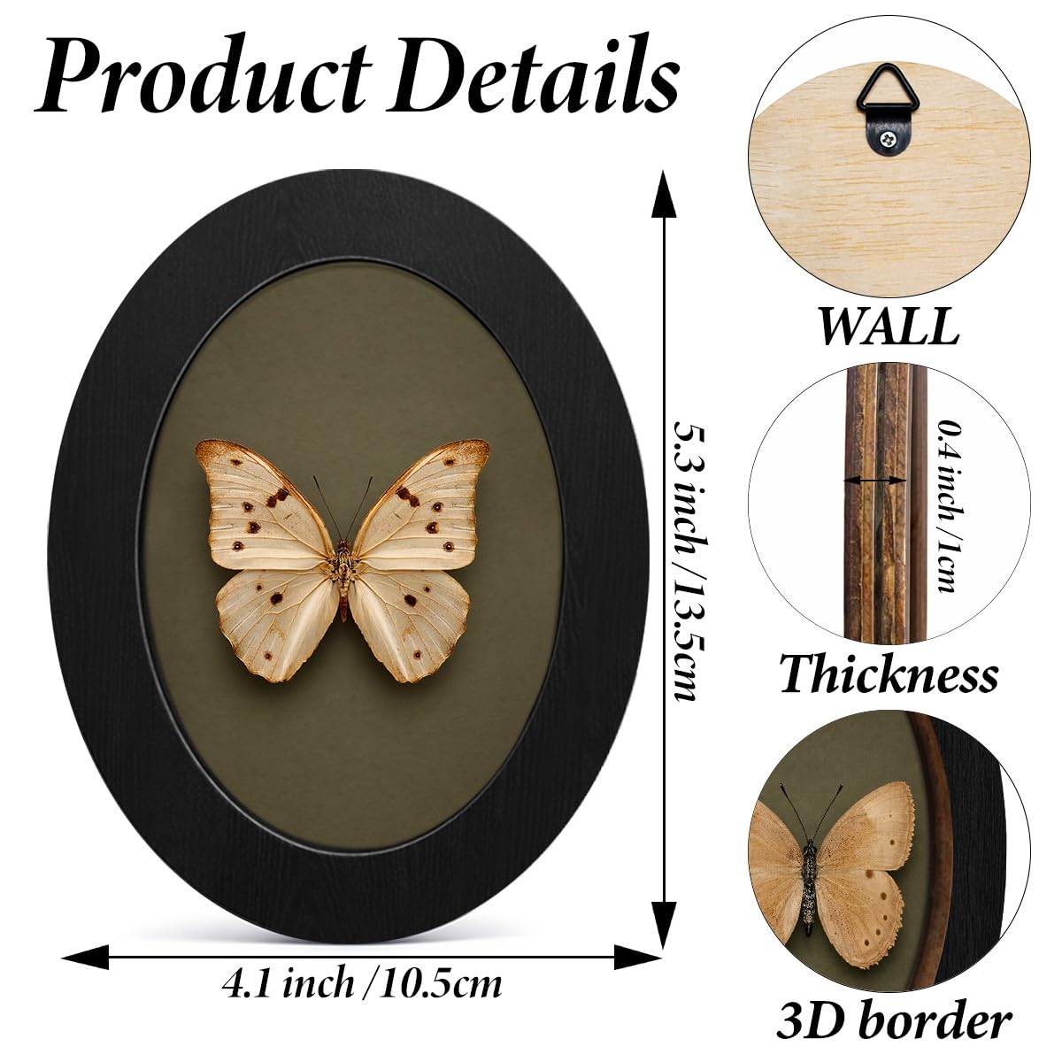 3Pcs Vintage Moody Butterfly Art Oval Small Wall Art Framed Decor | Butterfly Wall Decor Prints Pictures Vintage Room Decor for Home Bathroom Living Room