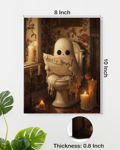 Funny Ghost Halloween Bathroom Wall Art Gothic Canvas Print Poster Framed | Ghost Toilet Poster Picture Halloween Bathroom Wall Decor for Home Restroom 8x10 Inch Framed