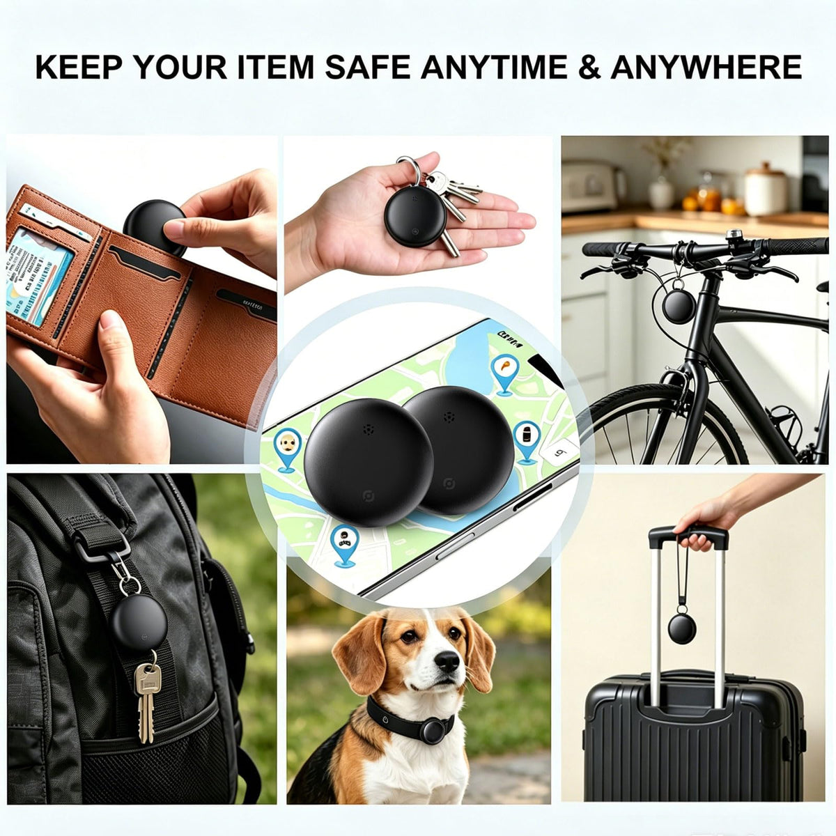 RGIMF GPS Tracker for Vehicles No Subscription, iOS & Android Dual System | Precise Location Car Tracker Tag, IP66 Bluetooth Tracker Device for Key, Luggage, Wallet, Kid and Pet (2-Pack)