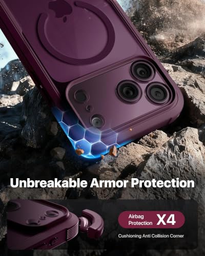 Diaclara Magnetic for iPhone 18 Pro Case with Screen Protector, Burgundy | Fit for MagSafe, Built‑in Anti‑Scratch Touch‑Sensitive Screen Protector, 360° Dual‑Layer Rugged, Mil‑Grade Drop Protection