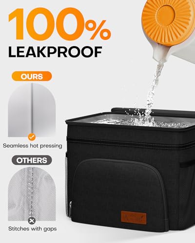 HOTOR Insulated Lunch Box Men Women Leak-Proof Cooler Lunch Bag 9L | 4 Pockets, Adjustable Strap, Ideal for Work, Picnic, Travel, Camping, Gift, Black