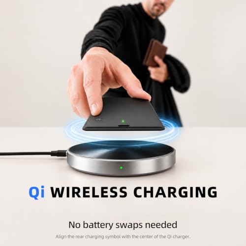 UQO Wallet Tracker Card, Works with Apple Find My or Google Find Hub | MFi certified. Works with Android. Qi charging. 85dB+ sound. Separation alerts. Wallet & passport fit. Great gift idea.