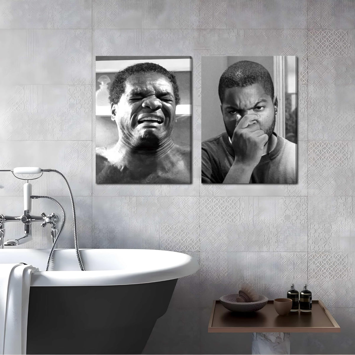Framed Funny Bathroom Canvas Wall Art Set of 2 - Black and White Vintage Comedy Movies Posters, Funny Toilet Humour Smell Wall Decor Prints for Bathroom Decor 12x16in