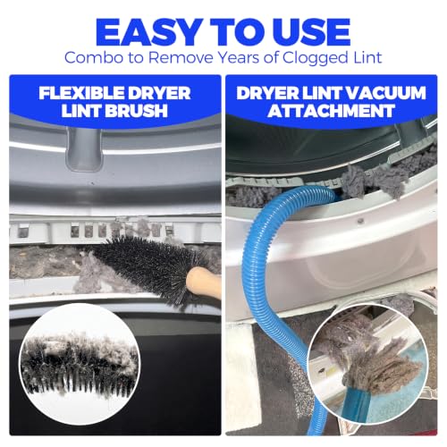 Holikme Dryer Vent Cleaner Kit 2Pack - Lint Vacuum Attachment & Brush | Blue Dryer Vent Vacuum Hose Attachment & Brush Reach Deep Traps - Remove Hidden Lint, Speed Drying & Reduce Fire Risk