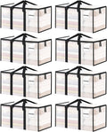 ukeetap 8 Pack Extra Large Clothes Storage Bins with Lids, Clear | Storage Bags with Reinforced Handles & Heavy-Duty Zippers, Moving Bags Boxes Totes for Clothes Packing, Dorms, College