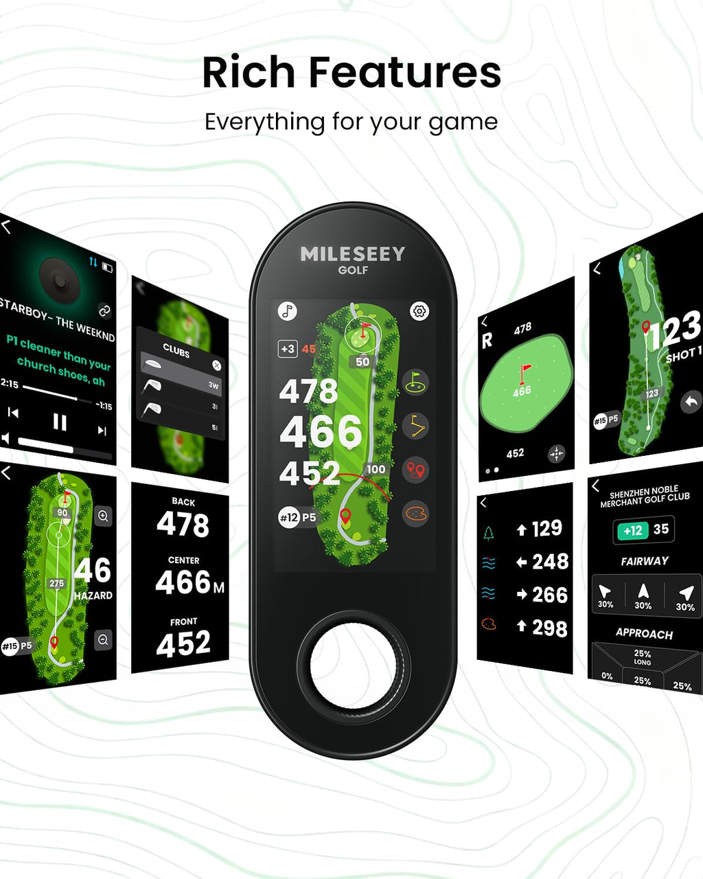 MILESEEY GeneSonic Pro Golf GPS Speaker with 43K+ Courses No-Subscription | Detachable GPS Handheld Rangefinder, MagLock, Color Touchscreen, Visual & Audible Yards, Layup/FCB/Hazard, 15H Battery, IP67