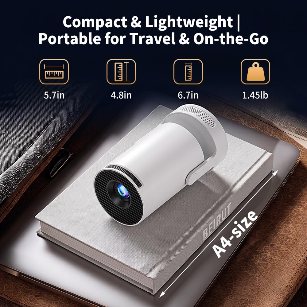 Mini Projector with WiFi and Bluetooth, Portable Projector Support 5w Soundbase Speaker, 170 ANSI, Auto Vertical Keystone, 180° Rotation Smart Projector Proyector for Home Bedroom Outdoor, HY300 Ultra
