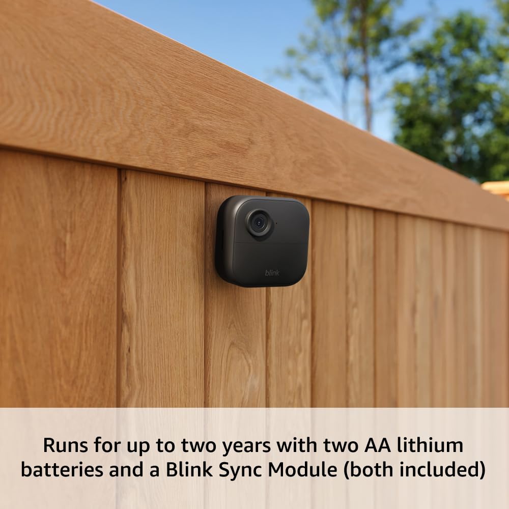 Blink Outdoor 4 and Battery Doorbell 2K+ (newest model) — Two-year battery 1080p cameras and 2K battery doorbell. Sync Module Core included — 5 Cameras + Doorbell (Black)