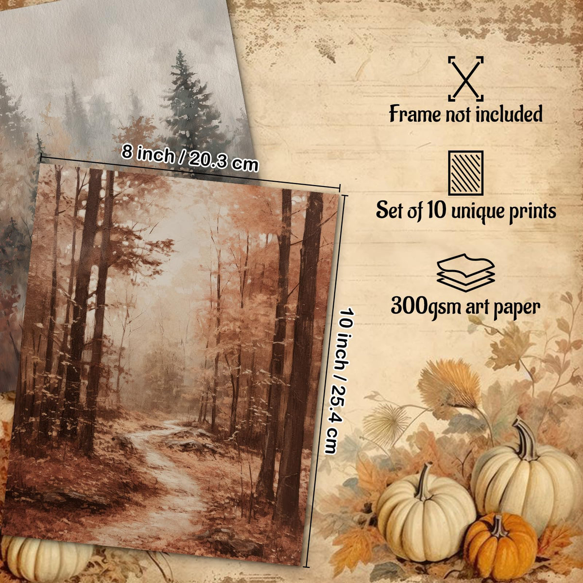 Benjia 10Pcs Autumn Wall Art Prints - Retro Rustic Aesthetic Vintage Fall Scenery Posters 25 x 20 cm for Living Room Bedroom Thanksgiving Decor (8x10 Inch, Unframed)