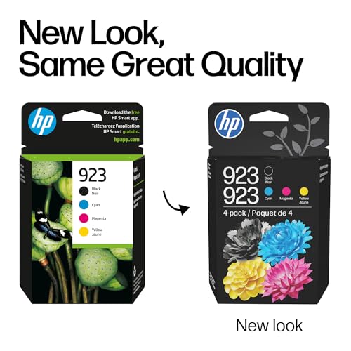 HP 923 Black, Cyan, Magenta, Yellow Ink Cartridges (4-Pack) | Works with OfficeJet 8120, Pro 8130 Series | 6C3Y6LN