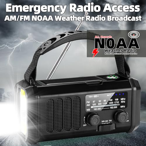 Emergency Weather Radio with NOAA Alert, Portable Solar Hand Crank AM/FM | 10000mAh Rechargeable Battery for Power Outages, 3Way Powered, 3-Mode LED Flashlight & Reading Lamp, SOS, Cell Phone Charger
