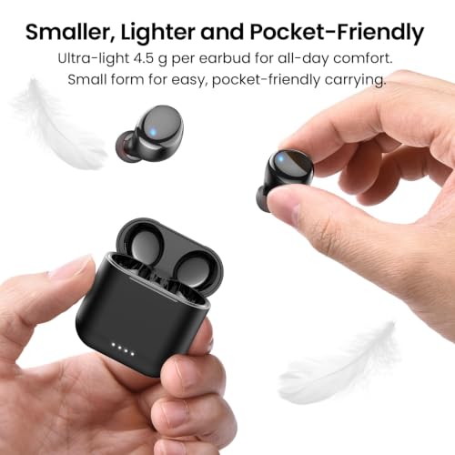 TOZO T6 Wireless Earbuds Bluetooth 5.3 Stereo Sound in Ear Headphones | OrigX Stereo Deep Bass, 40H Playtime, Lighter Ear buds, IPX8 Waterproof, wireless Charging Case, 32 EQs via APP Dark Black