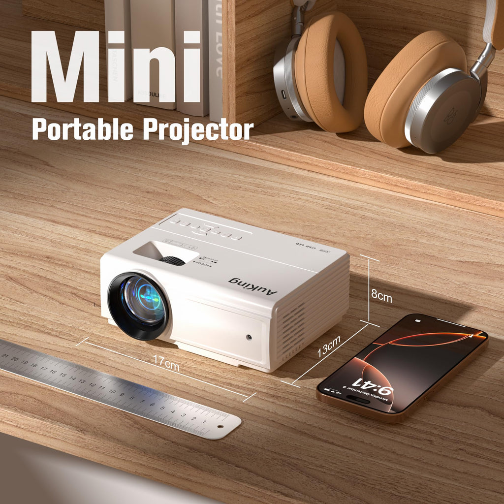 AuKing Projector, 2024 Upgraded Mini Projector, Full HD 1080P Home Theater Video Projector, Compatible with HDMI/USB/AV/Smartphone/TV Box/Laptop