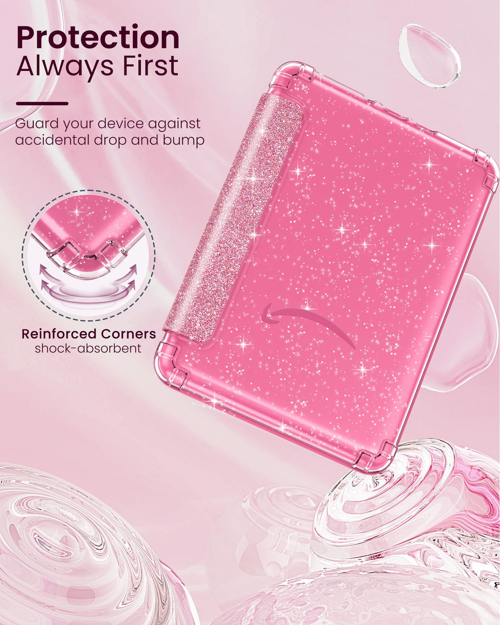 MoKo Case for 7" Kindle Paperwhite 12th Gen & Colorsoft 2024, Glitter Pink | Scratch-Proof, Sparkly Clear Back, Full Protection, Light Shell, Auto Wake/Sleep,for Kindle Paperwhite & Colorsoft 2024/2025