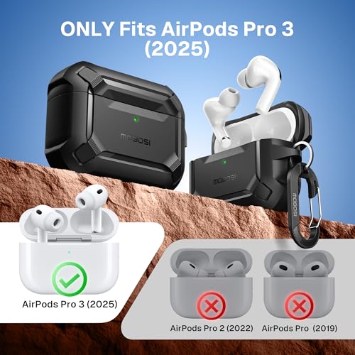 MOBOSI for AirPods Pro 3 Case with Magnetic Lid Lock,Black | Compatible with MagSafe,Military Grade Shockproof Protective Cover with Cleaner Kit& Keychain for iPod Pro 3 Case(2025)