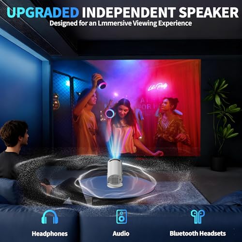 [Built-in Apps & 2026 Upgraded] Mini Projector Support 4K 1080P Auto Keystone 180° Rotatable with WiFi 6 and Bluetooth 5.4, Projector Portable Compatibile with HDMI/TV Stick/Memory Stick/Laptop-White