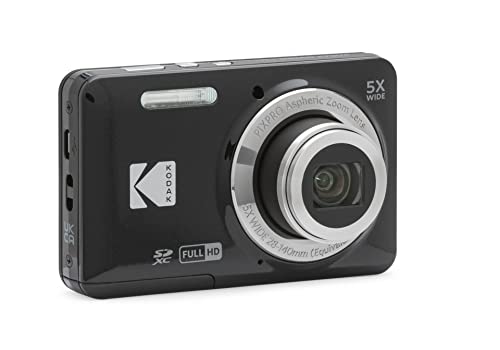 Kodak PIXPRO FZ55 16MP Compact Digital Camera, 5X Optical Zoom, Black | 1080p Full HD Video, 28mm Wide Angle Lens, 2.7 Inch LCD, Point and Shoot, Vlogging Camera, Li-Ion Battery
