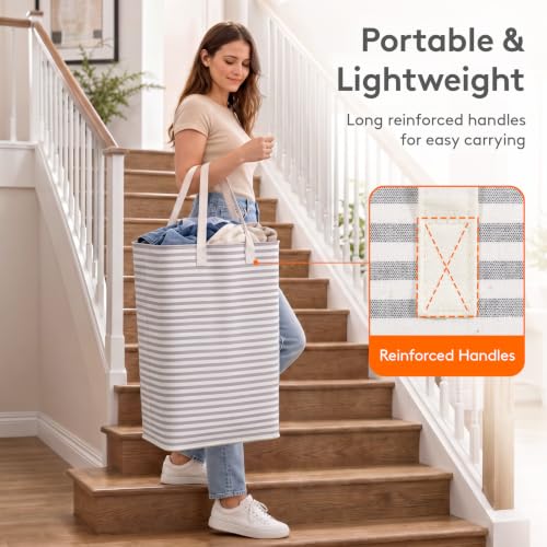 Lifewit 80L Large Laundry Baskets, Laundry Hampers Bags, 2 Pack, Grey | Freestanding, Waterproof, Collapsible Clothes Hamper with Reinforced Handles for Dorm, Laundry Room, Bedroom, Bathroom