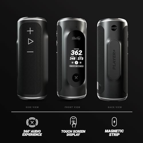 Blue Tees Golf Player+ AI-Powered GPS Speaker - Touchscreen Display, 10+ Hour Battery, 40,000+ Courses, Visual & Audible Distances, Hazard Detection, IPX7 Waterproof (Navy)