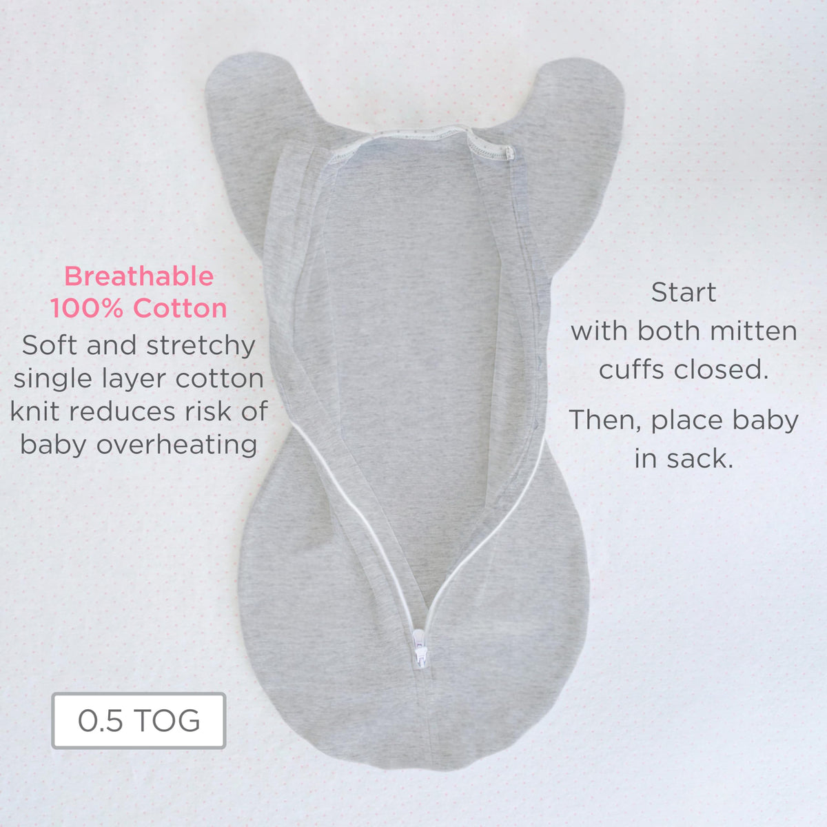 SwaddleDesigns Transitional Swaddle Sack, Cotton, Heathered Jadeite, 0-3mo | Arms Up Half-length Sleeve Partially Suppress Moro reflex, Most Gradual Transition Swaddle for Newborn, Safe for Rolling Baby