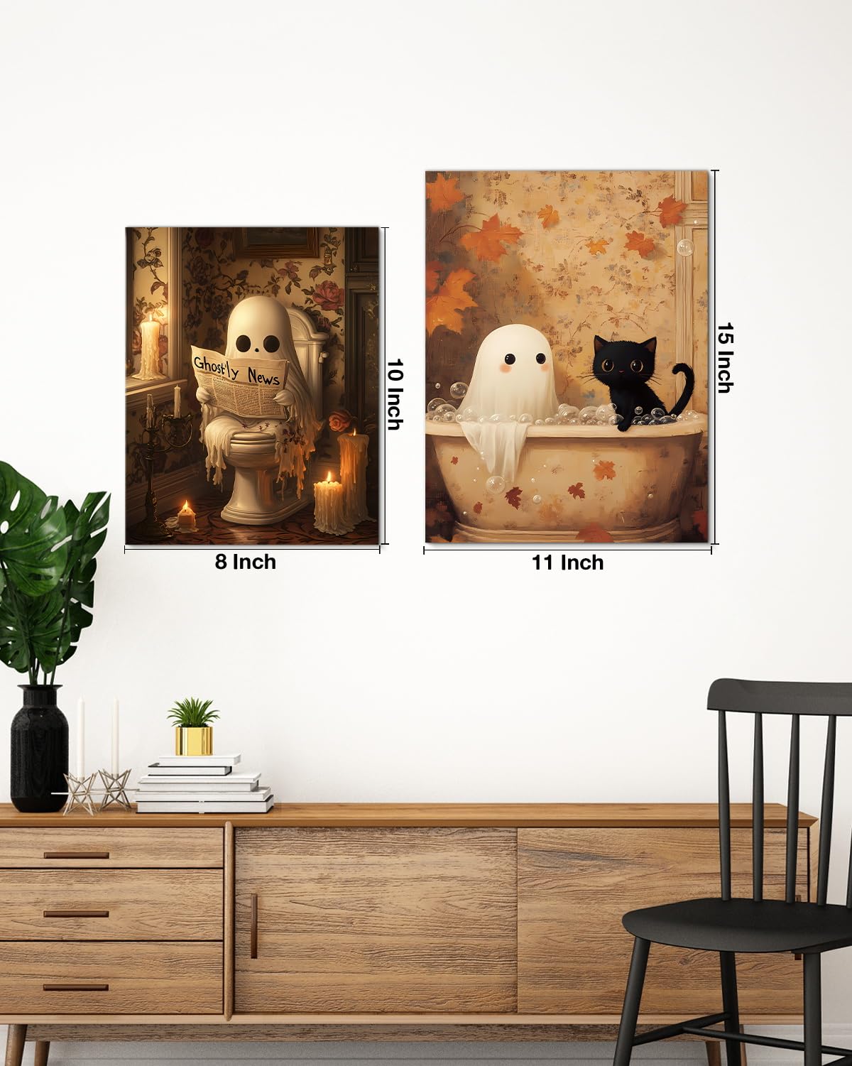Funny Ghost Halloween Bathroom Wall Art Gothic Canvas Print Poster Framed | Ghost Toilet Poster Picture Halloween Bathroom Wall Decor for Home Restroom 8x10 Inch Framed