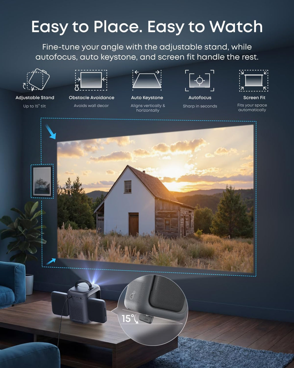 soundcore Nebula P1i Portable Projector with Flippable Speaker | Google TV, Wi-Fi, Bluetooth, Autofocus and Auto Keystone, All-Glass Lens, 4K Support, 380 ANSI Lumens, 20W Dolby Audio, 1080p