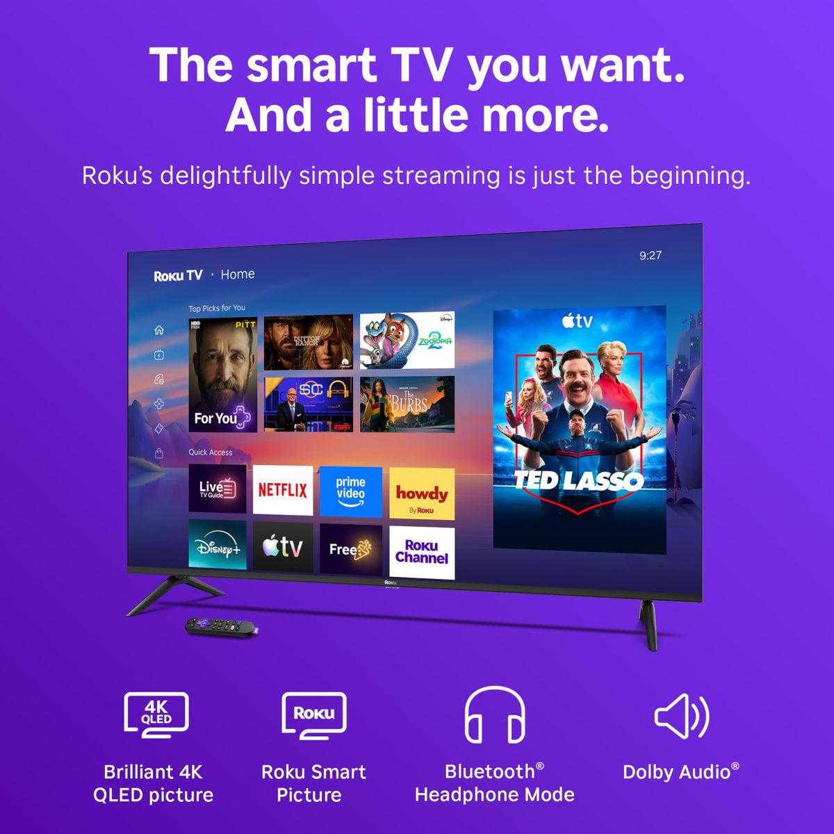 Roku 55-Inch Select Series Smart TV 2026-4K (2160p) QLED TV TV | Flat Screen QLED Television with Voice Remote, Wi-Fi & Bluetooth Headphone Mode - Streaming Live Local News, Sports, & Movies