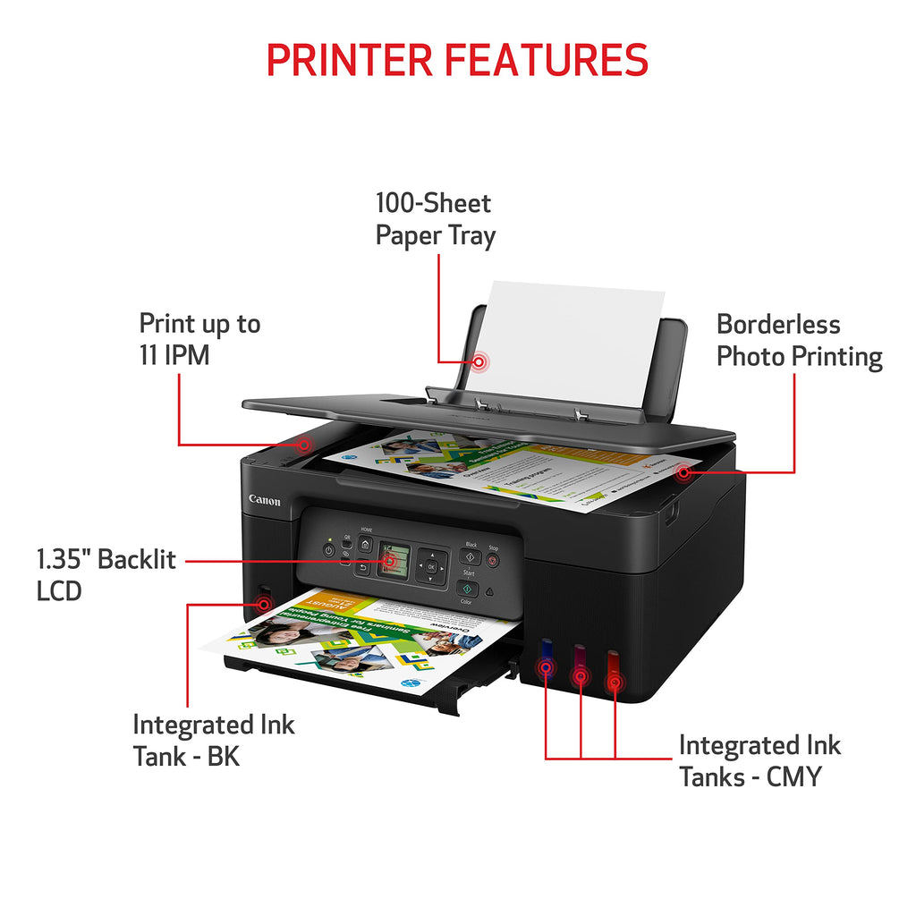 Canon MegaTank G3270 All-in-One Wireless Color Printer | Print, Copy, Scan, Refillable Tank System, Compact Desktop Design, Home & Office Use