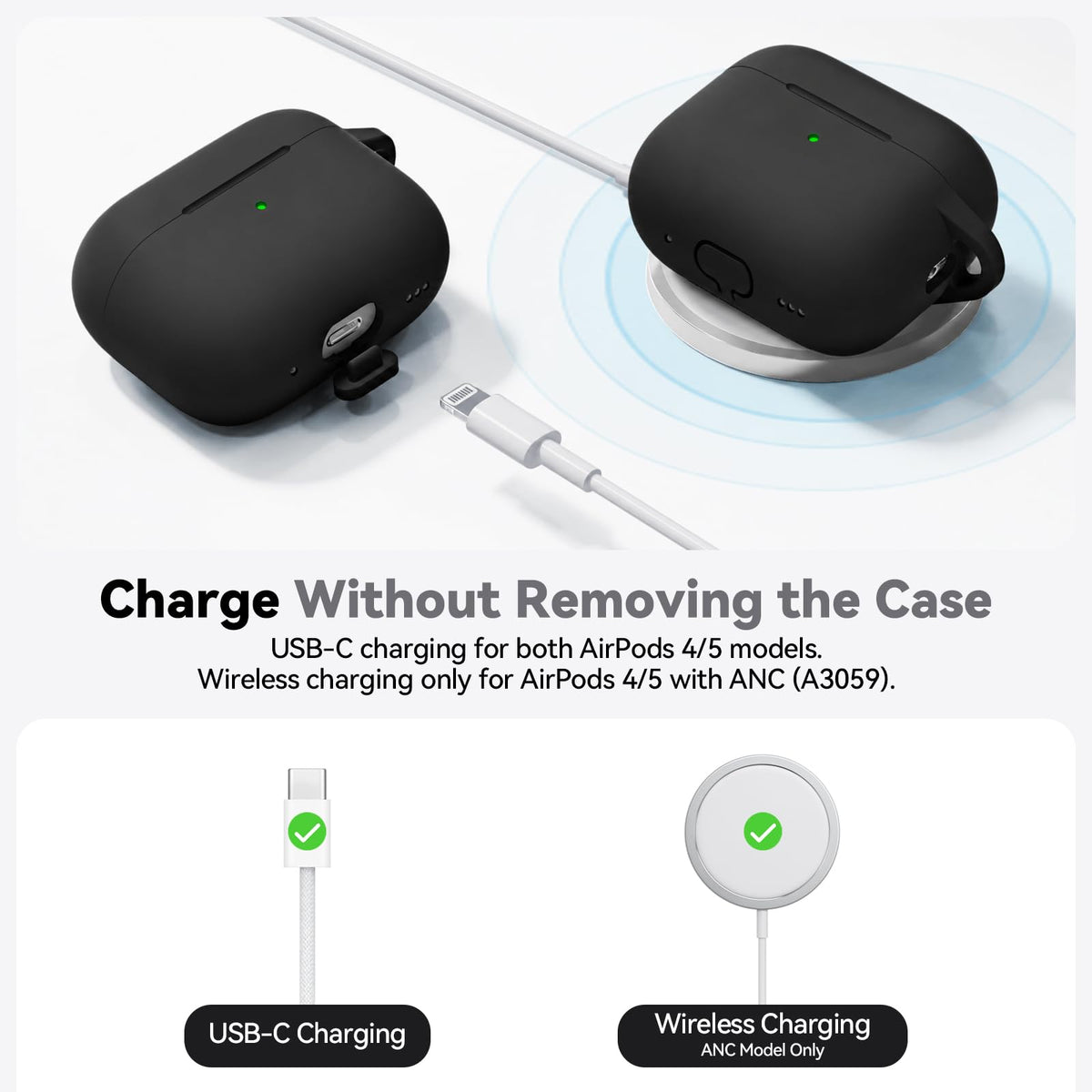Ljusmicker for AirPods 5/4 Case (2026/2024) with Cleaner Kit,Black | Soft Silicone Protective Cover for Apple AirPods 5 Case/AirPods 4 Case with Keychain for Women Men,Supports Wireless Charging