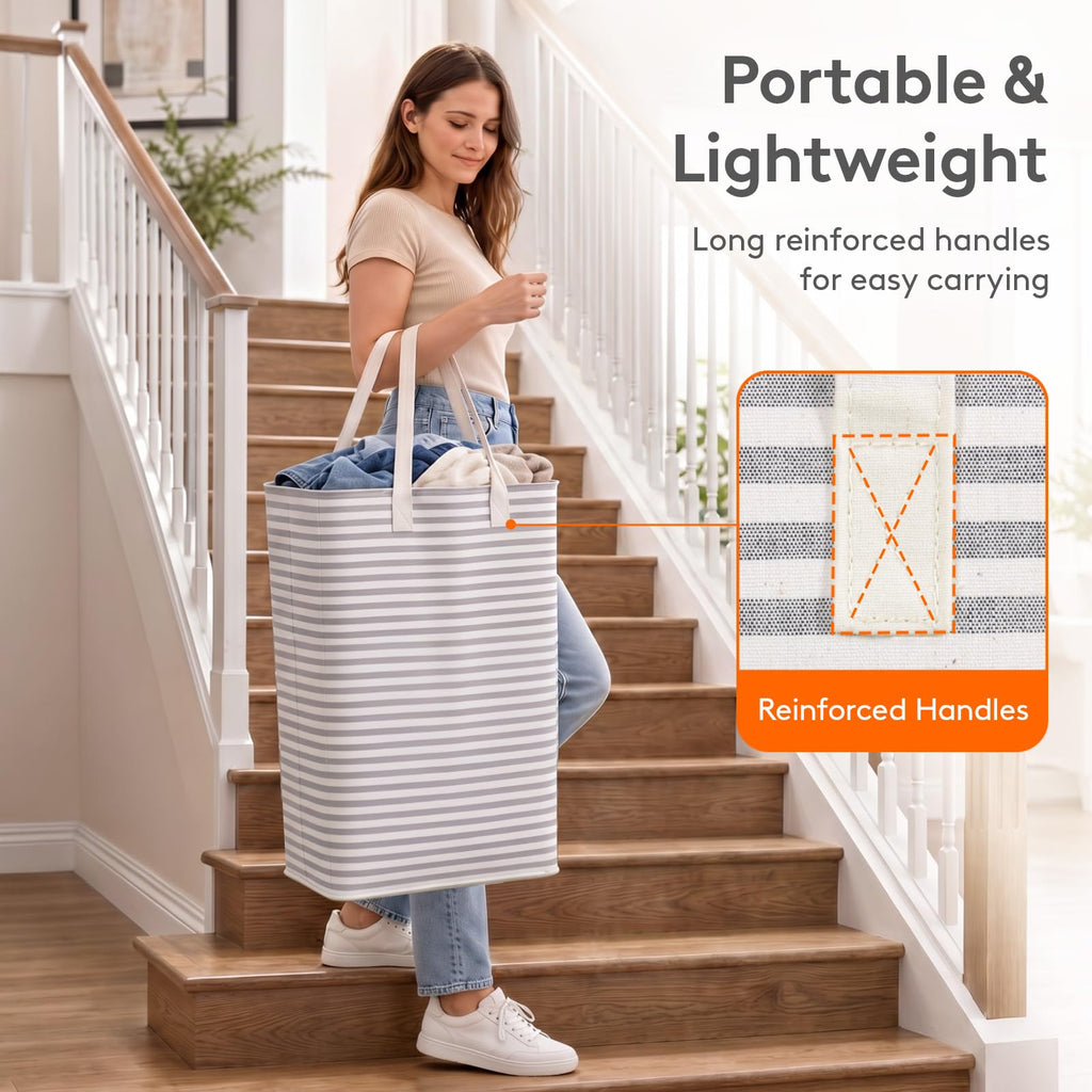 Lifewit 80L Large Laundry Baskets, Laundry Hampers Bags, 2 Pack, Grey | Freestanding, Waterproof, Collapsible Clothes Hamper with Reinforced Handles for Dorm, Laundry Room, Bedroom, Bathroom