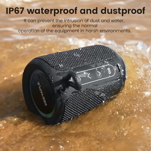 Bluetooth Speaker Wireless,IP67 Waterproof & Dustproof Portable Speaker with Lights,15W Loud Stereo Sound, 2500mAh Battery All Day Playtime, TWS Pairing, BT5.3, Home/Party/Outdoor/Beach (Black)