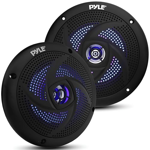 Pyle Marine Speakers -5.25 Inch 2 Way Waterproof and Weather Resistant Outdoor Audio Stereo Sound System with LED Lights,180 Watt Power and Low Profile Slim Style -1 Pair -PLMRS53BL (Black)