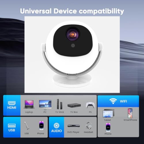 1080P Projector, 400 Lumens Brightness Indoor Outdoor Portable Projector, Cinema Quality Viewing for Home Entertainment