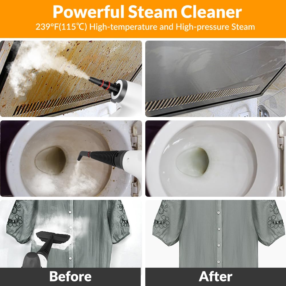Handheld Steam Cleaner, Pressurized Hot Steam with 12 Accessories for Home