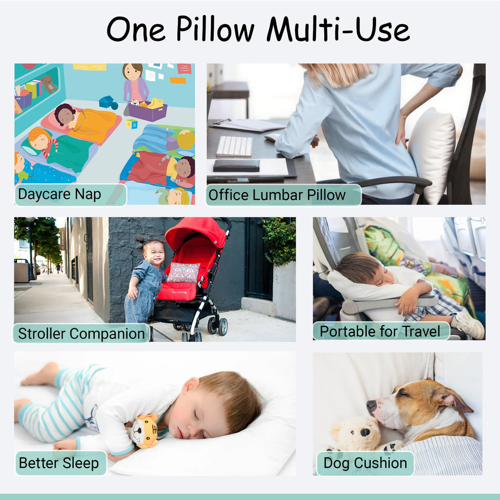 ZPECC Toddler Pillow with Organic Cotton Pillowcase - 13x18, White Stripe