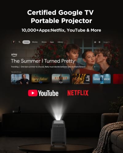 TCL C1 Smart Google TV Projector, WiFi and Bluetooth, 285° Rotating Gimbal | 1080P HDR10，Sealed Optical Engine, Auto Focus & Keystone, 4K Support, Dolby Audio, Portable for Home/Outdoor Movies