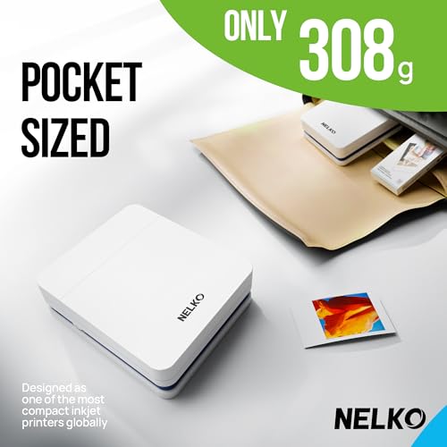 Nelko PP01 Photo Printer, 2x3 Portable Photo Printer, Mini Printer, White | Instant Color Inkjet Printer for Smartphone, Sticky-Back Photos, Bluetooth Compatible with iOS & Android, AI App Editing